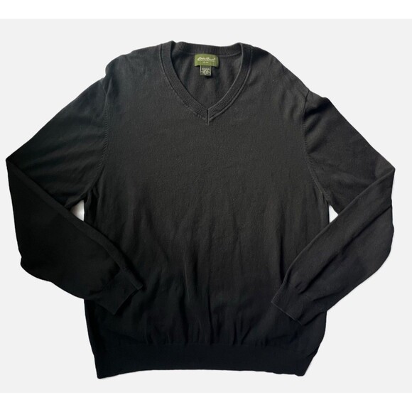 Eddie Bauer V-Neck Sweater Mens XL Black Cashmere Blend Soft Cozy Preppy Casual - Picture 1 of 14